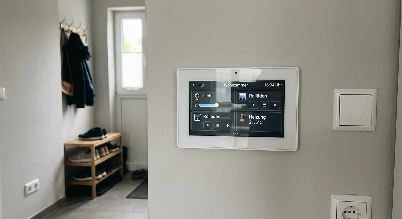Smart-Home-Touchpanel mit Raumsteuerung für Licht, Heizung und Beschattung in Berlin